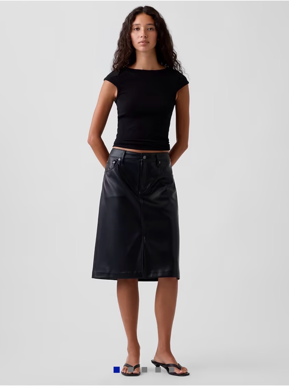 GAP Black Faux Leather Midi Skirt